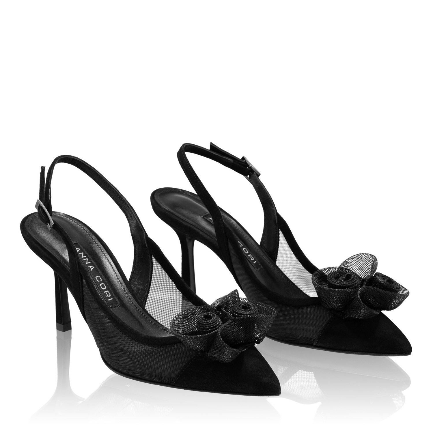 Imagine Pantofi Eleganti Dama 8086 Camoscio+Rete Negru
