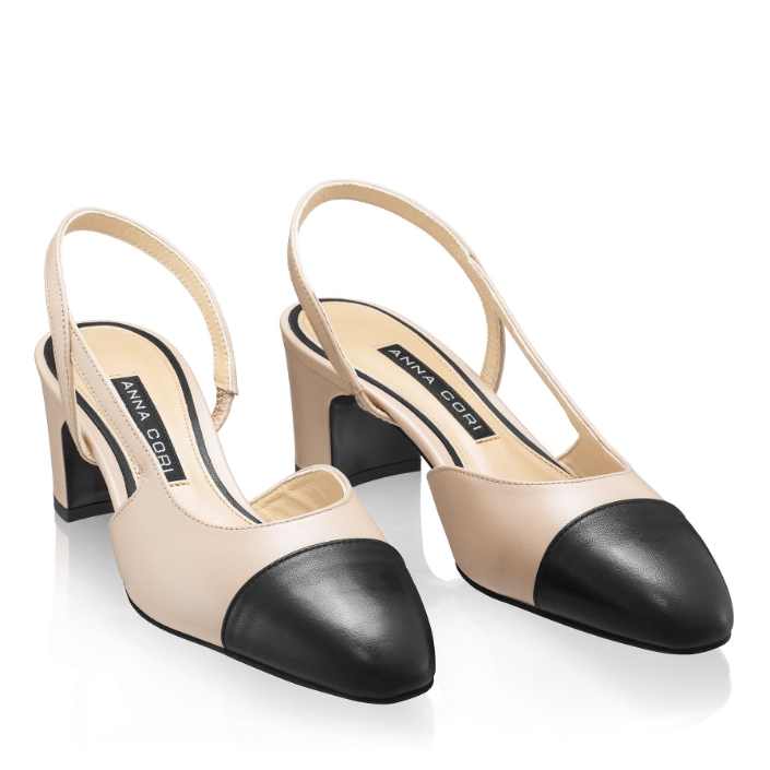 Pantofi Decupati Dama 8488 Vitello Sabbia+Negru